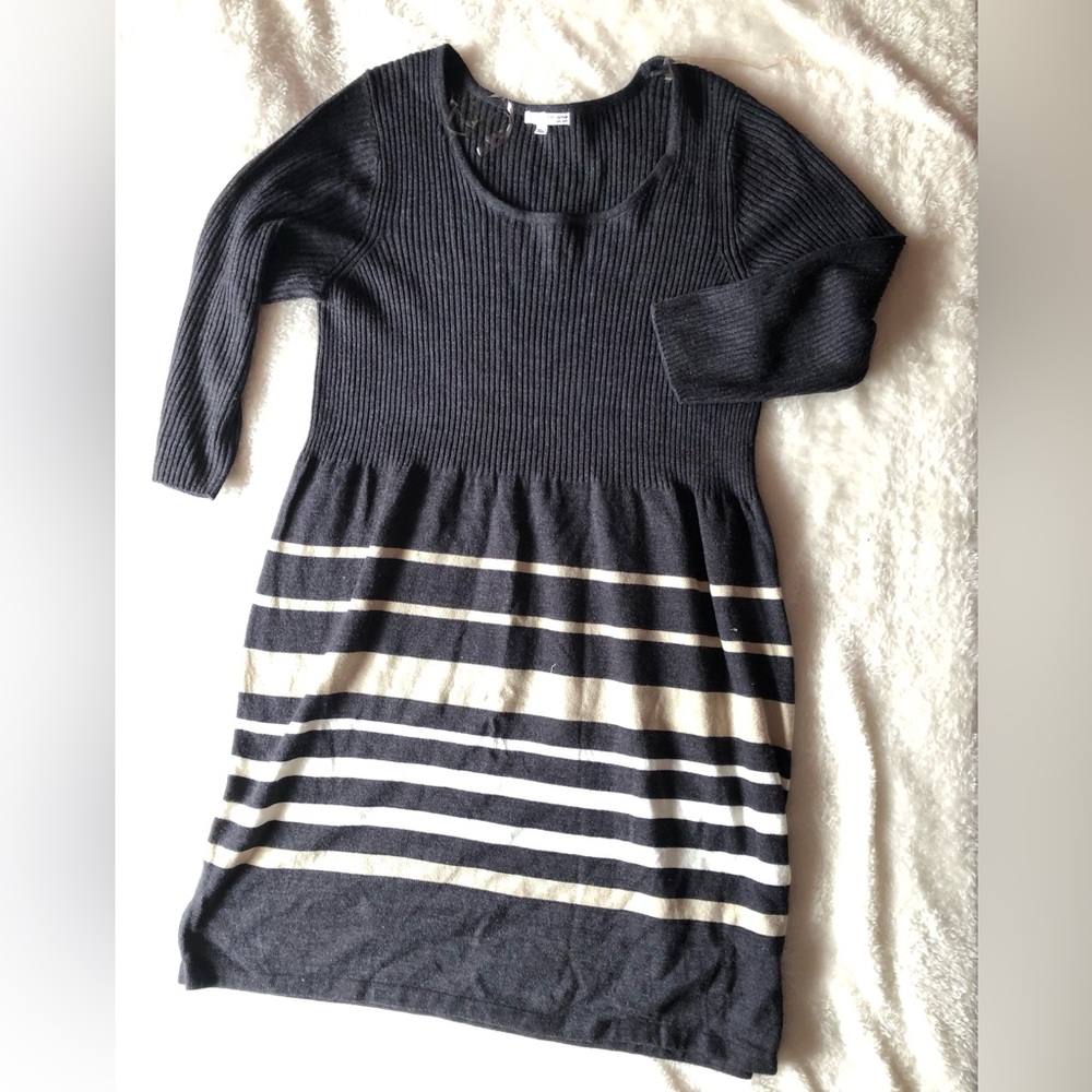 Studio One Charcoal Ribbed Sweater Dress